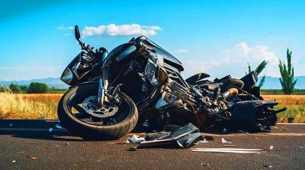 Épave de moto accidenté sur la route